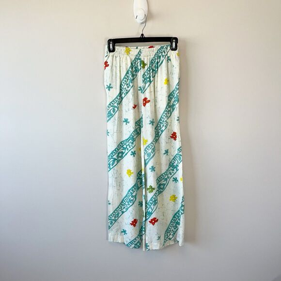 Stone Fox Wear Two Piece Linen Blend Set Smocked Bandeau Top & Pants Boho Small - Picture 2 of 9